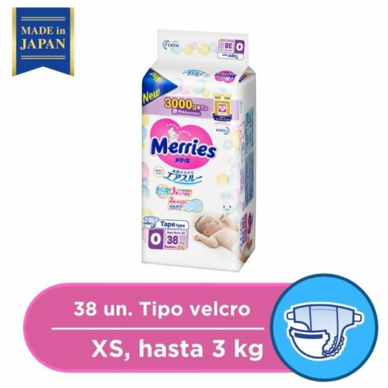 Pañales desechables merries talla xs 38 pcs