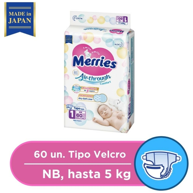 Pañales desechables merries talla nb 60 pcs