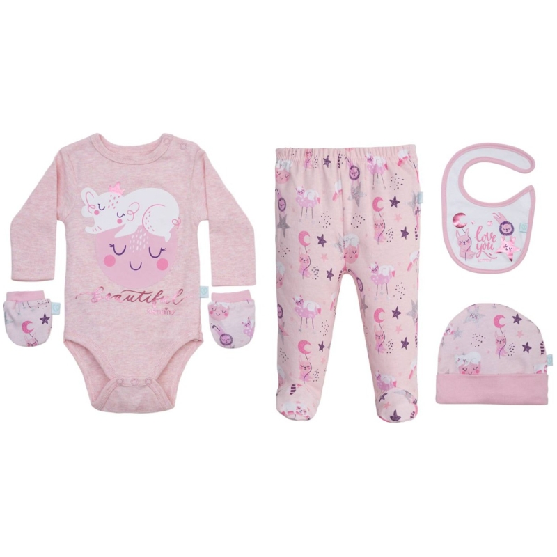 Set de ropa caja de regalo 5 piezas niña bambino animalitos