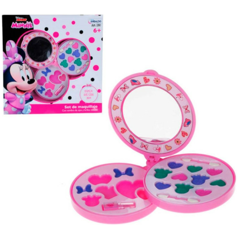 Set circular 3 niveles de maquillaje y espejo minnie