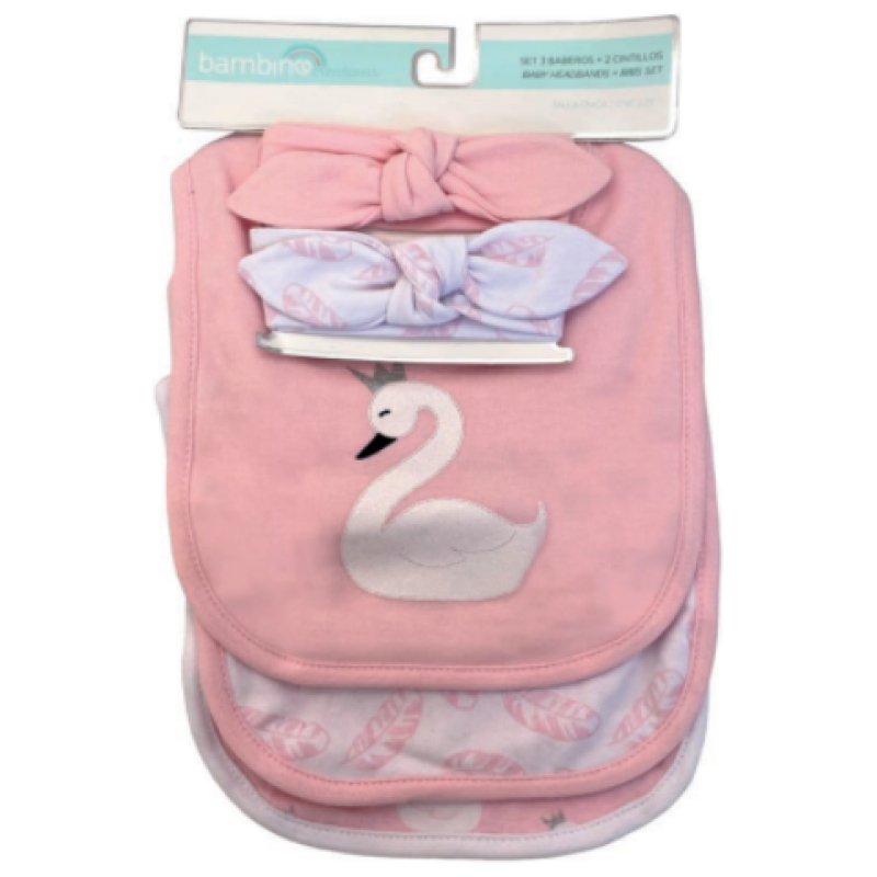 Set de 5 piezas baberos + cintillos bambino niña