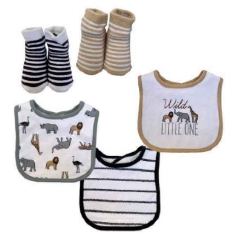 Set de 5 piezas baberos + calcetines bambino niño