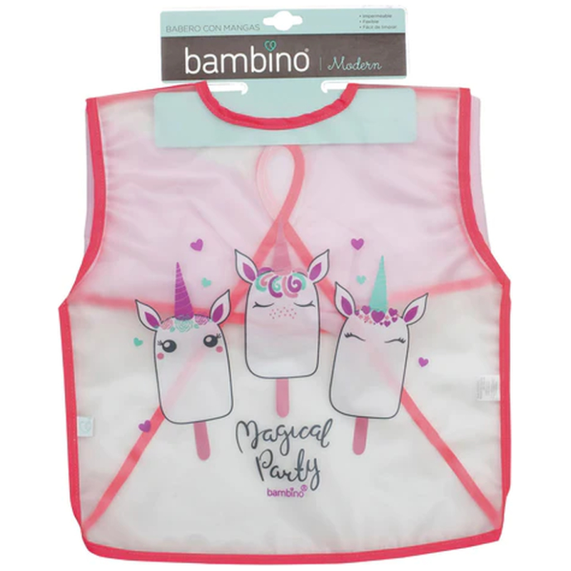 Babero plástico manga larga bambino niña unicornio