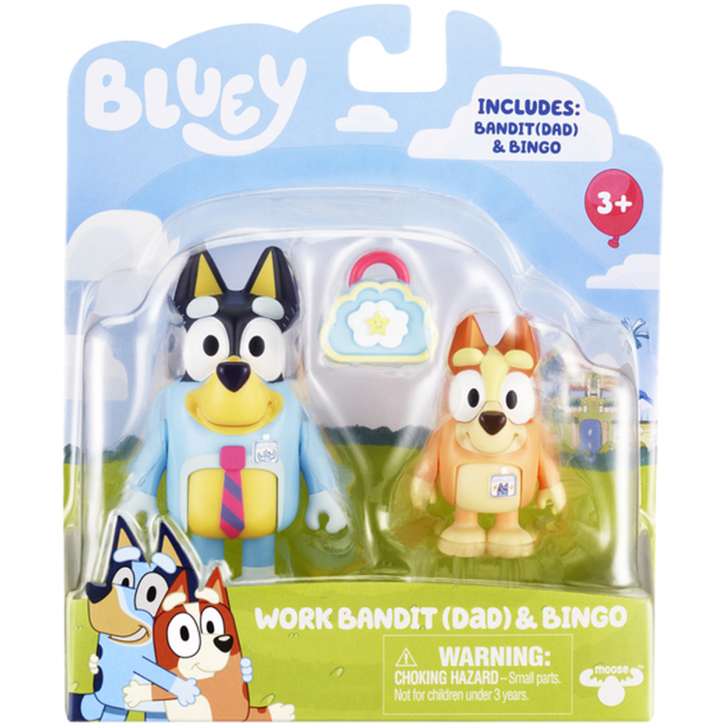 Pack figuras bluey - work bandit dad y bingo