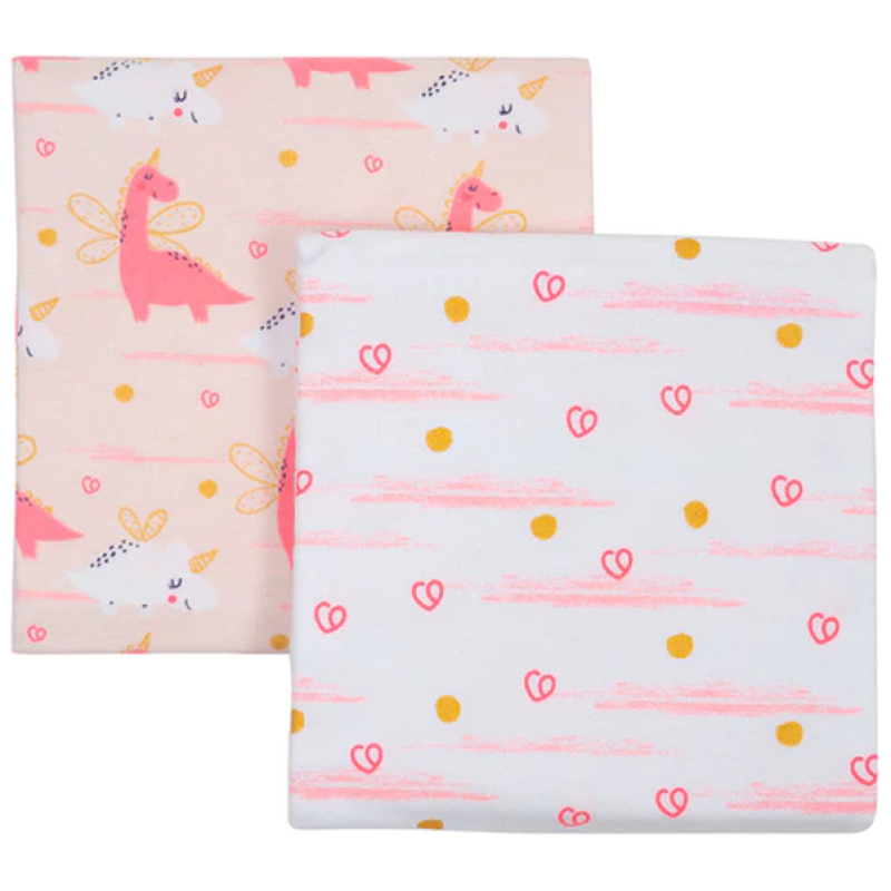 Set 2 mantitas franela rosado dinosaurio bambino