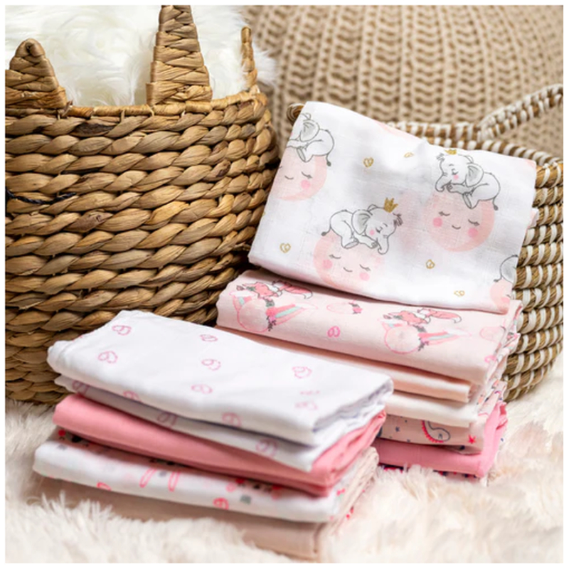 Pañales tutos de muselina elefante rosa bambino