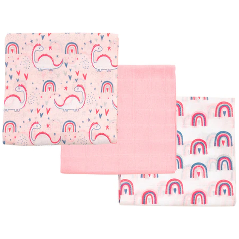 Pañales tutos de muselina dino rosa bambino