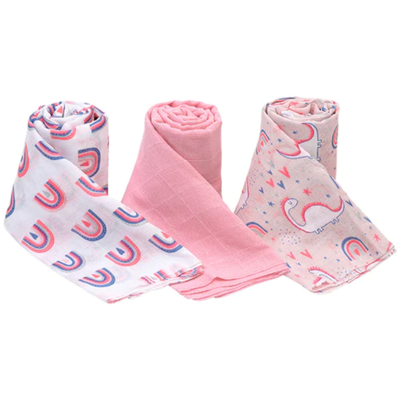 Pañales tutos de muselina dino rosa bambino