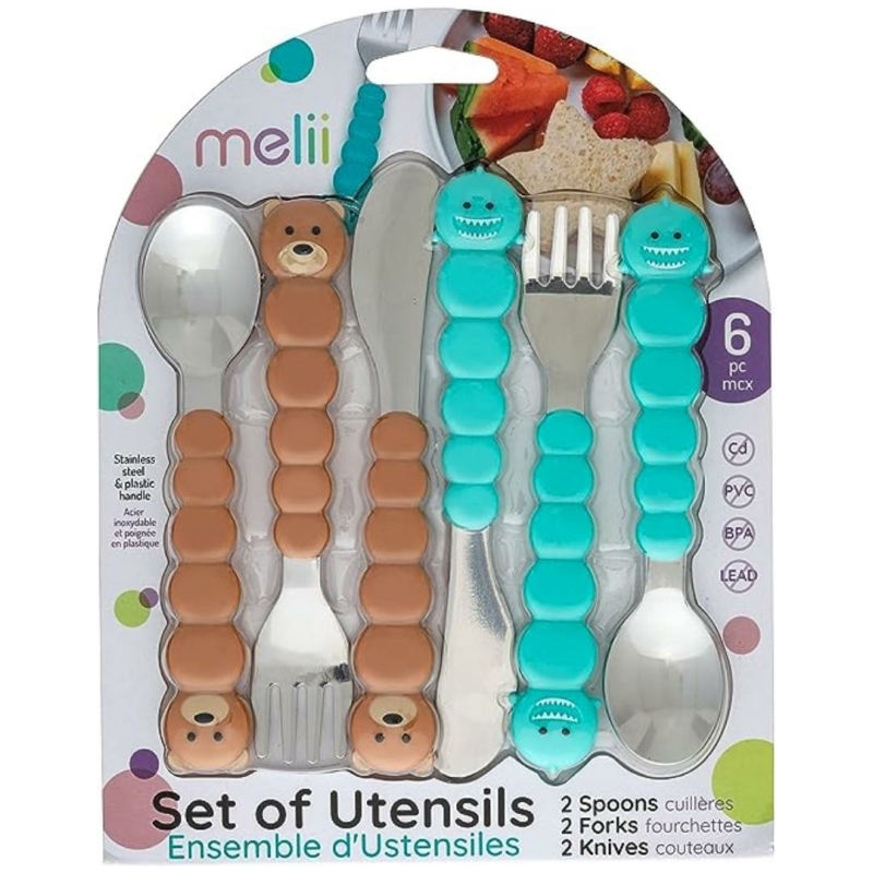 Set de 6 cubiertos para niños tiburon-oso melii