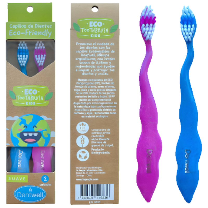 Cepillo de dientes x 2 eco friendly para niños la prepie