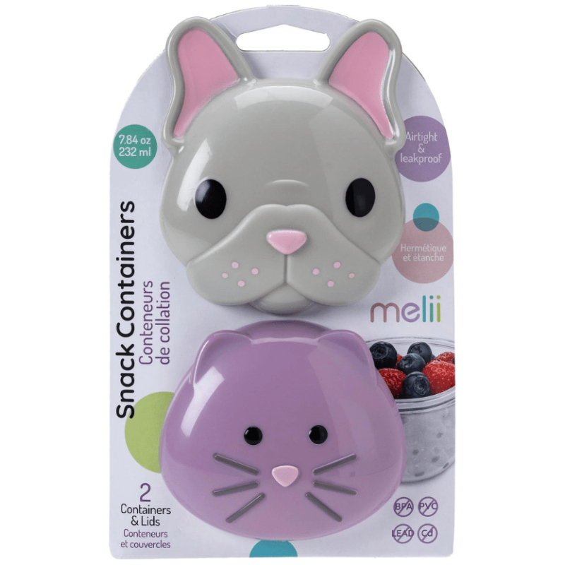 Contenedores de snack bulldog y gato melii