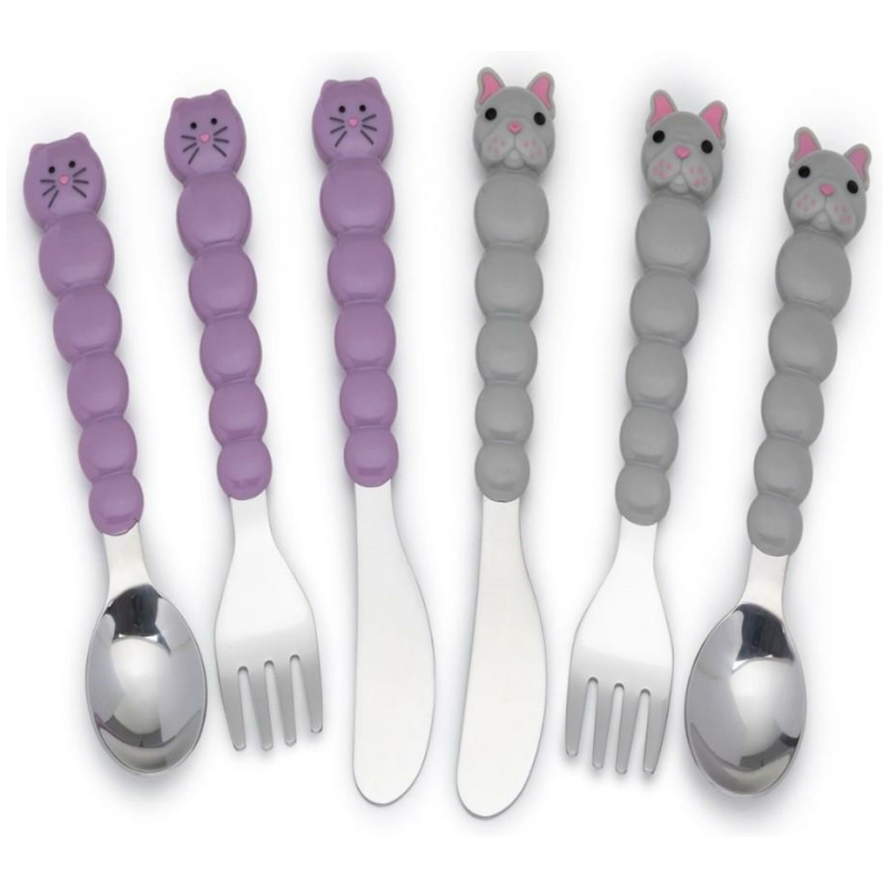 Set de 6 cubiertos para niños bulldog-gato melii