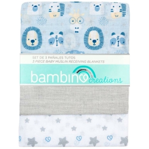 Pañales tutos de muselina celeste animales bambino