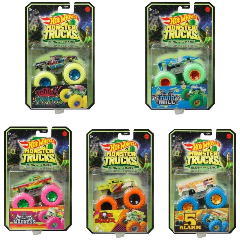 Hot wheels monster trucks glow surtidos 1 un.