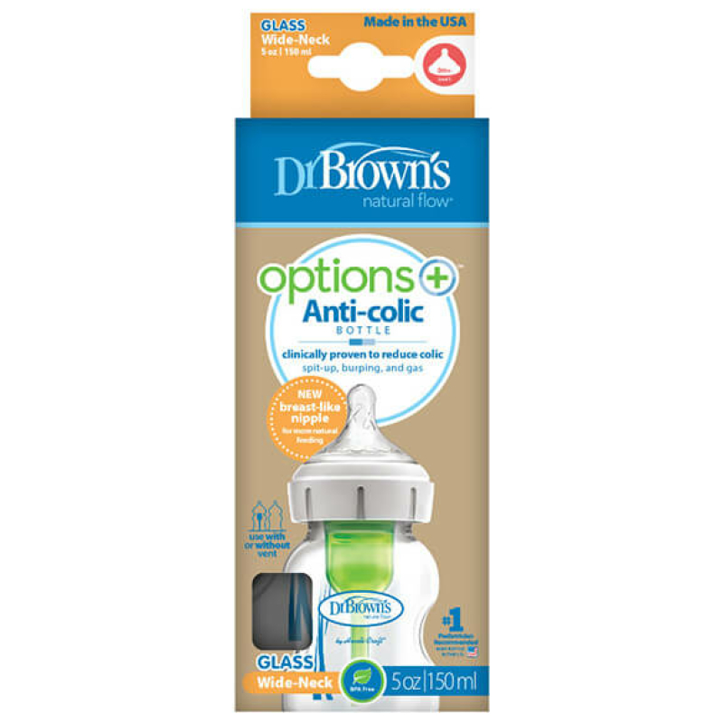 Mamadera boca ancha options+ vidrio 150 ml dr. brown's