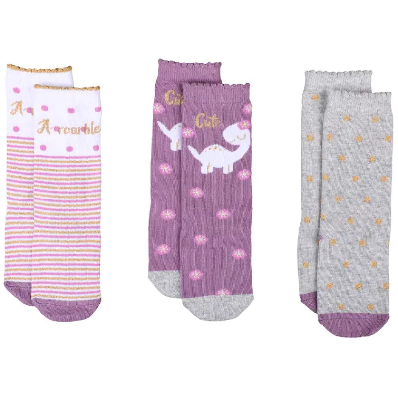 Tripack calcetines niña dino rayas