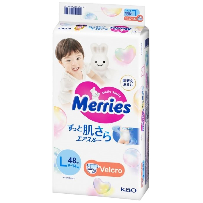 Pañales merries velcro l 48 pcs super jumbo