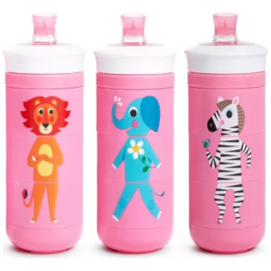 Vaso con boquilla antiderrame twisty animales munchkin rosa