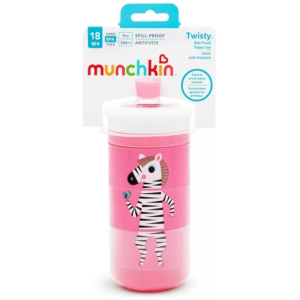 Vaso con boquilla antiderrame twisty animales munchkin rosa