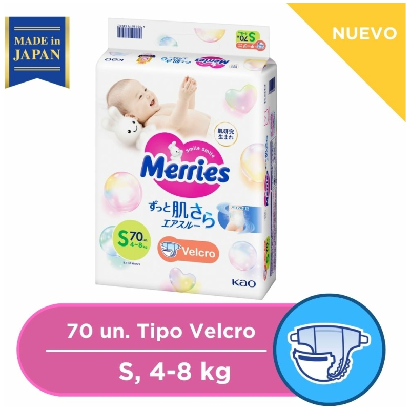 Pañales merries velcro s 70 pcs super jumbo