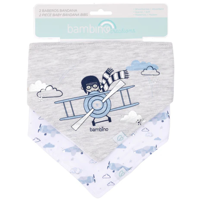 Bipack babero bandana gris avión