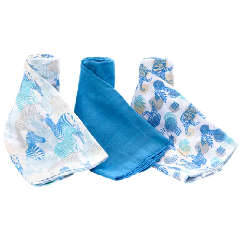 Pañales tutos de muselina azul cebra
