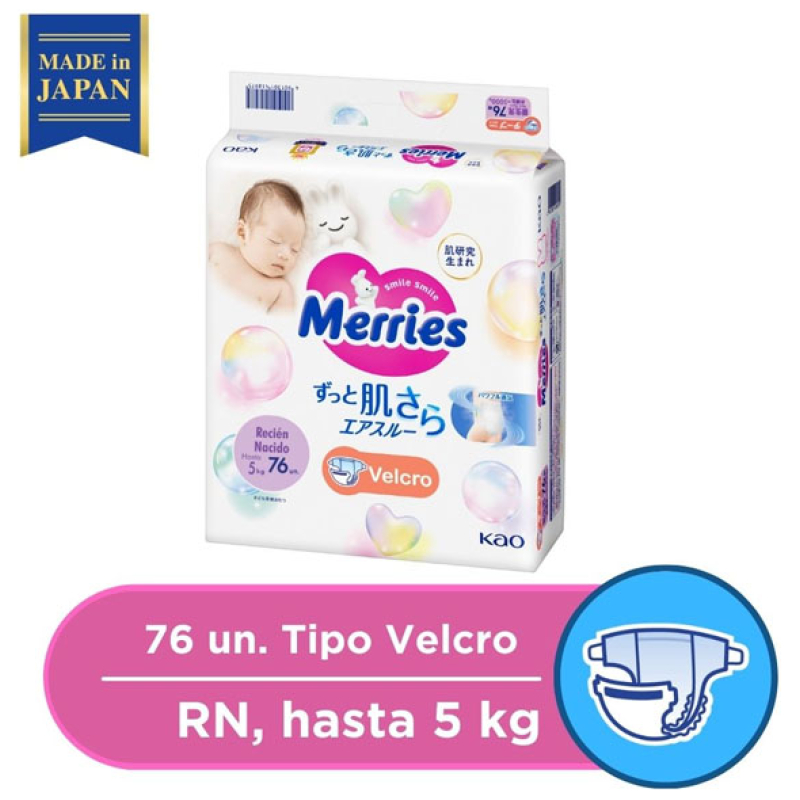 Pañales merries velcro rn 76 pcs super jumbo