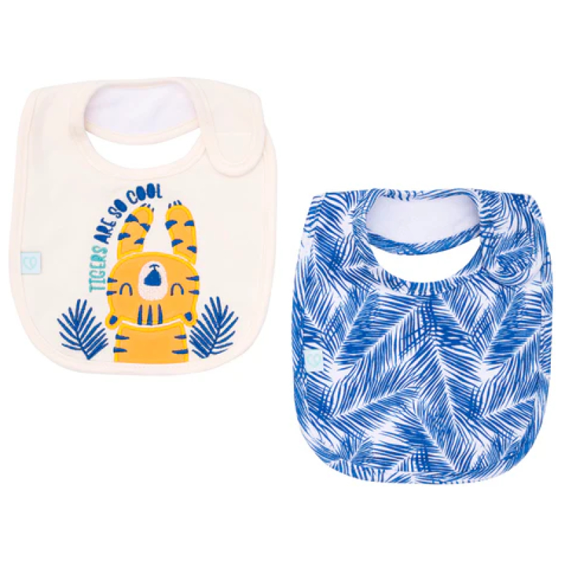 Set 2 baberos de algodón impermeables azul tigre