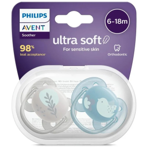 Chupetes Ultra Soft Avent 6-18 Meses Azul/Gris