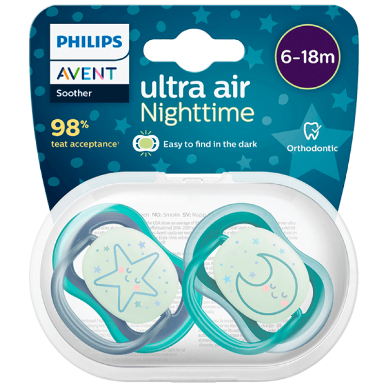 Chupetes Ultra Air Night 6-18 meses Azul Avent