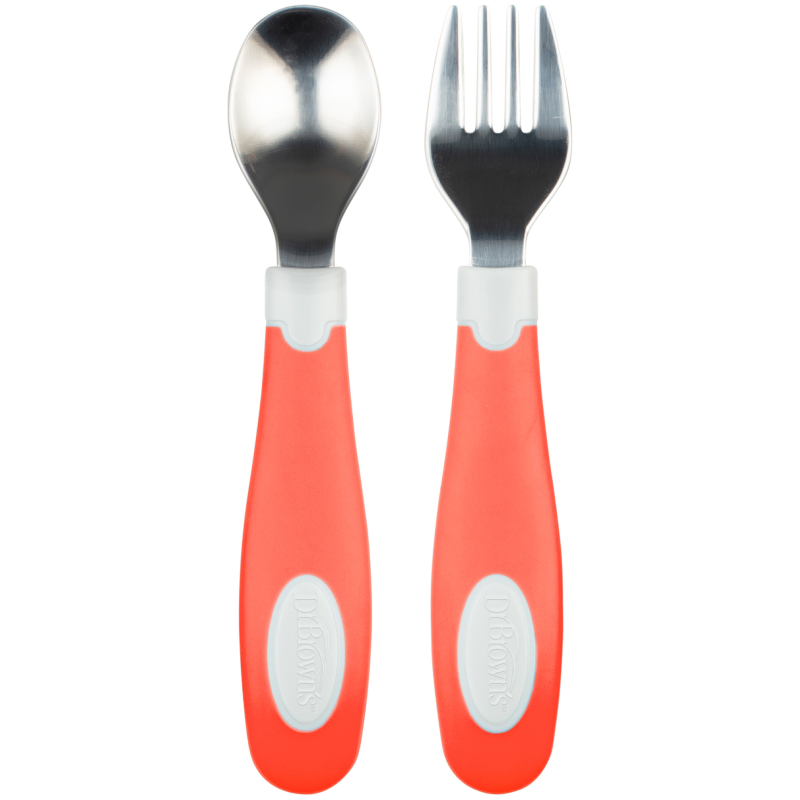 Set Tenedor Y Cuchara Agarre Suave Dr Browns Coral - Imagen 2