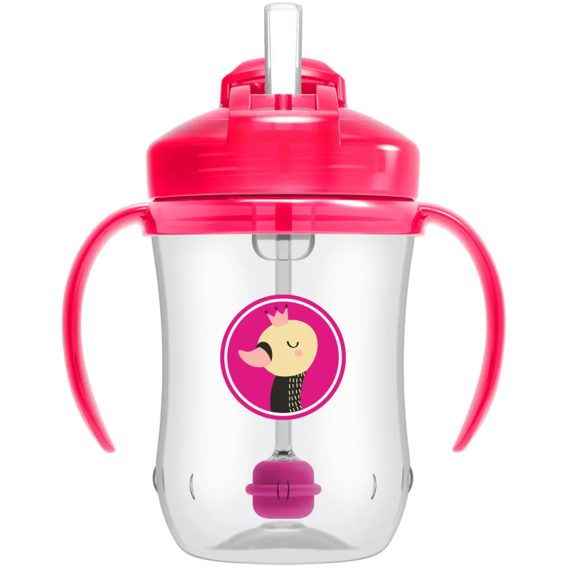 Vaso Con Bombilla y Asas 270 ml Dr Browns Rosa - Imagen 2