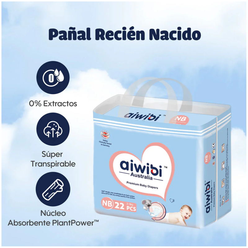 Pañales Premium Recién Nacido 22 Pcs Aiwibi - Imagen 2